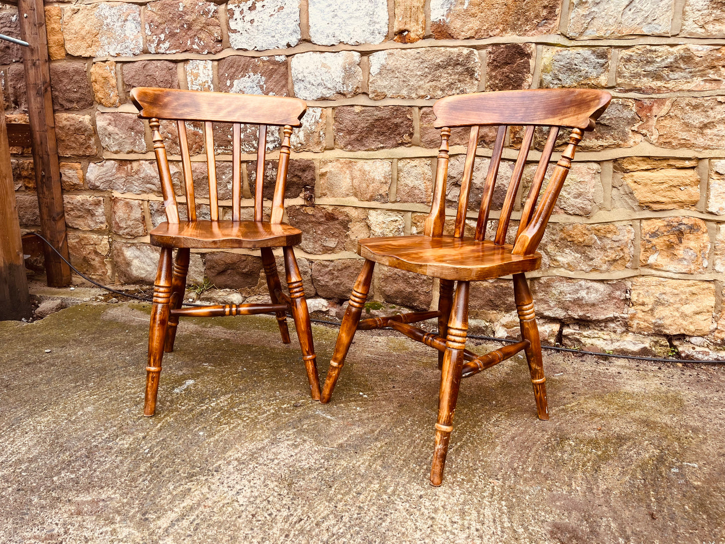 Pair of Vintage Windsor Dining Chairs in Solid Wood