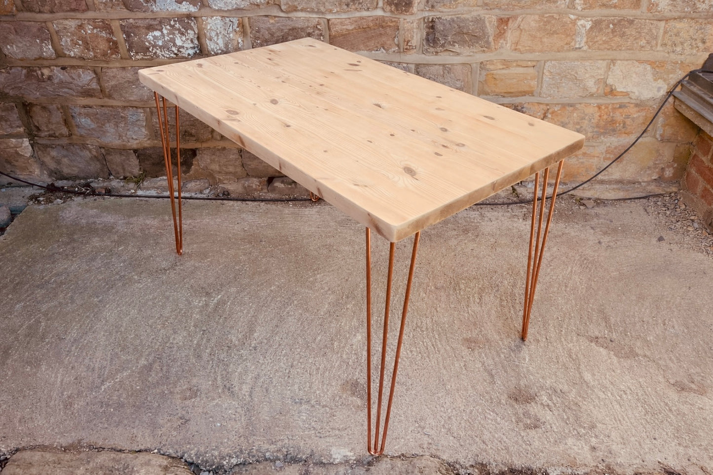 Solid Pine Hairpin Leg Dining Table with Natural Wood Top and Copper Legs (Seats 4–6)