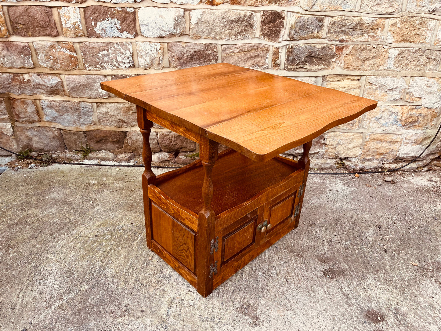 Rustic Solid Oak Side Table with Storage Cupboard