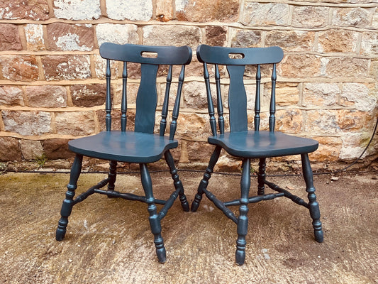 Vintage Farmhouse Spindle Back Chairs (Pair)