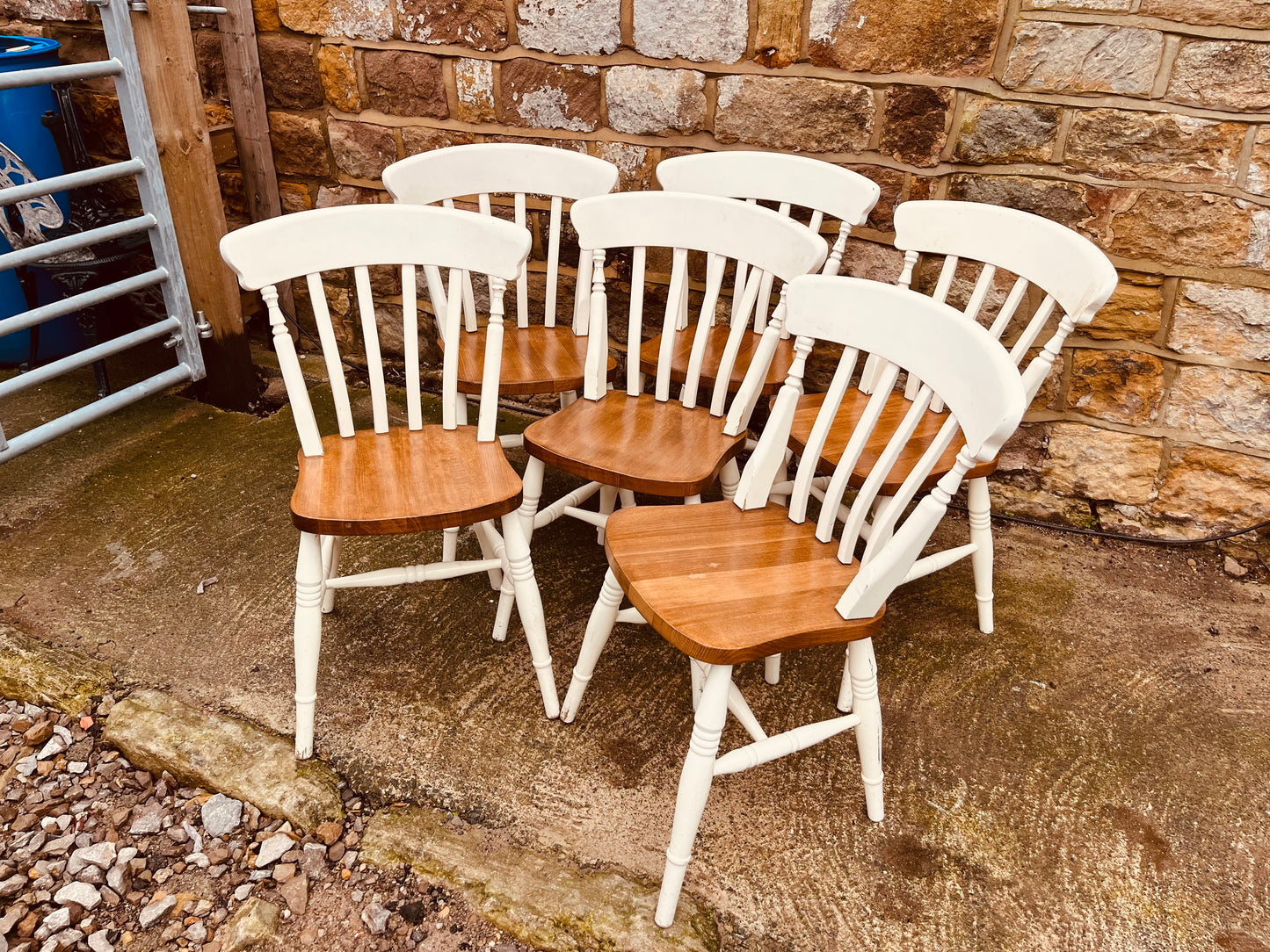 Set of 6 Painted Windsor Dining Chairs with Solid Wood Seats