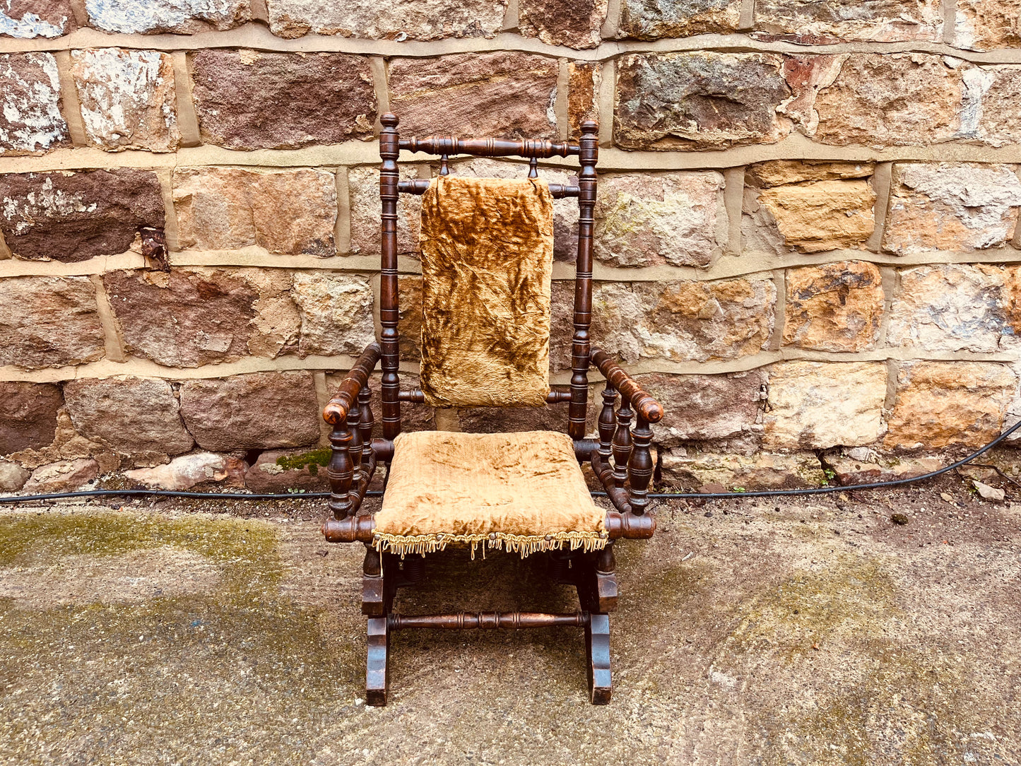 Antique Victorian Style Solid Wood Rocking Chair – Vintage Spindle Back Country Armchair