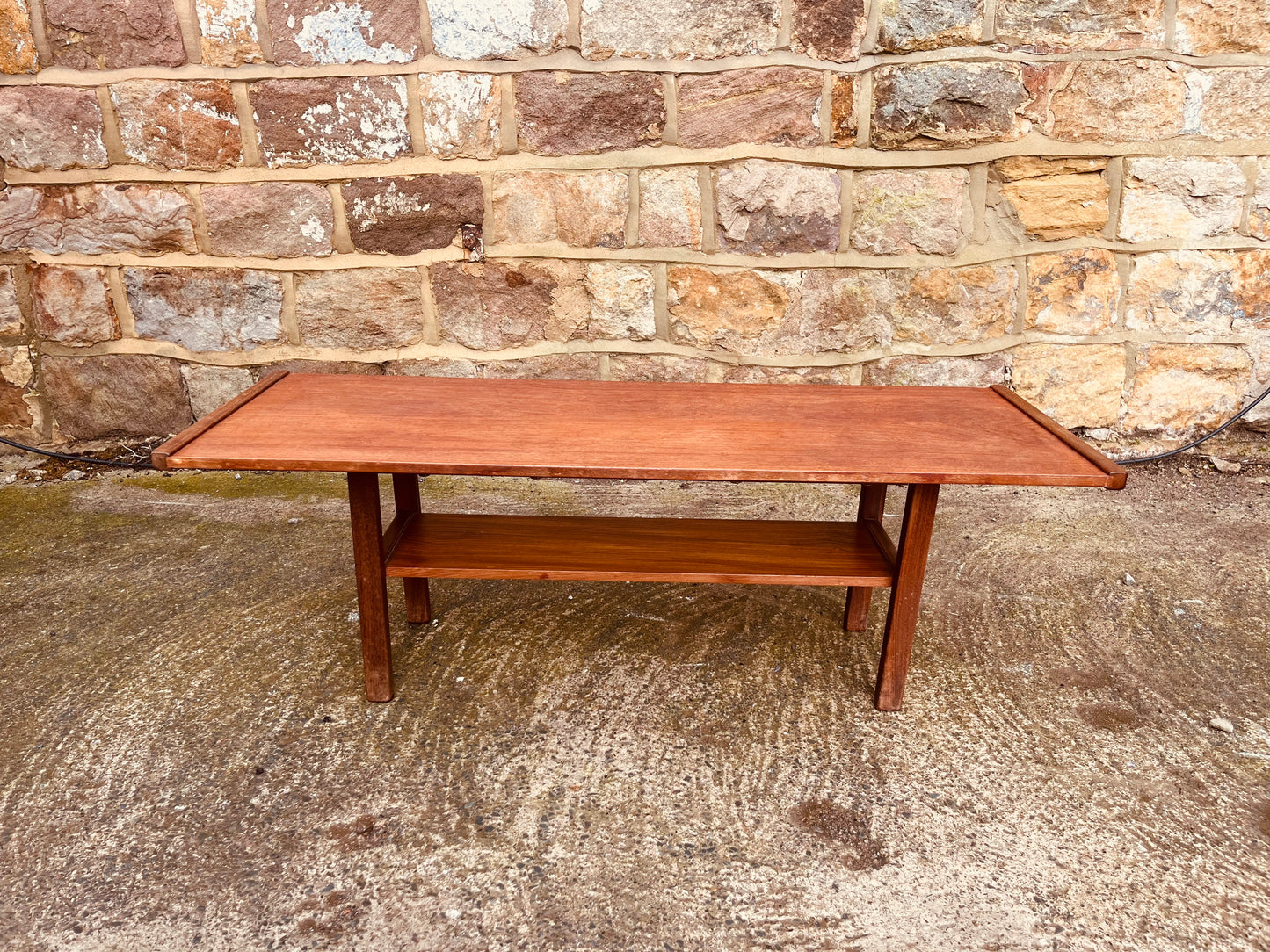 Vintage Mid-Century Teak Coffee Table with Lower Shelf | 1960s Scandinavian Design