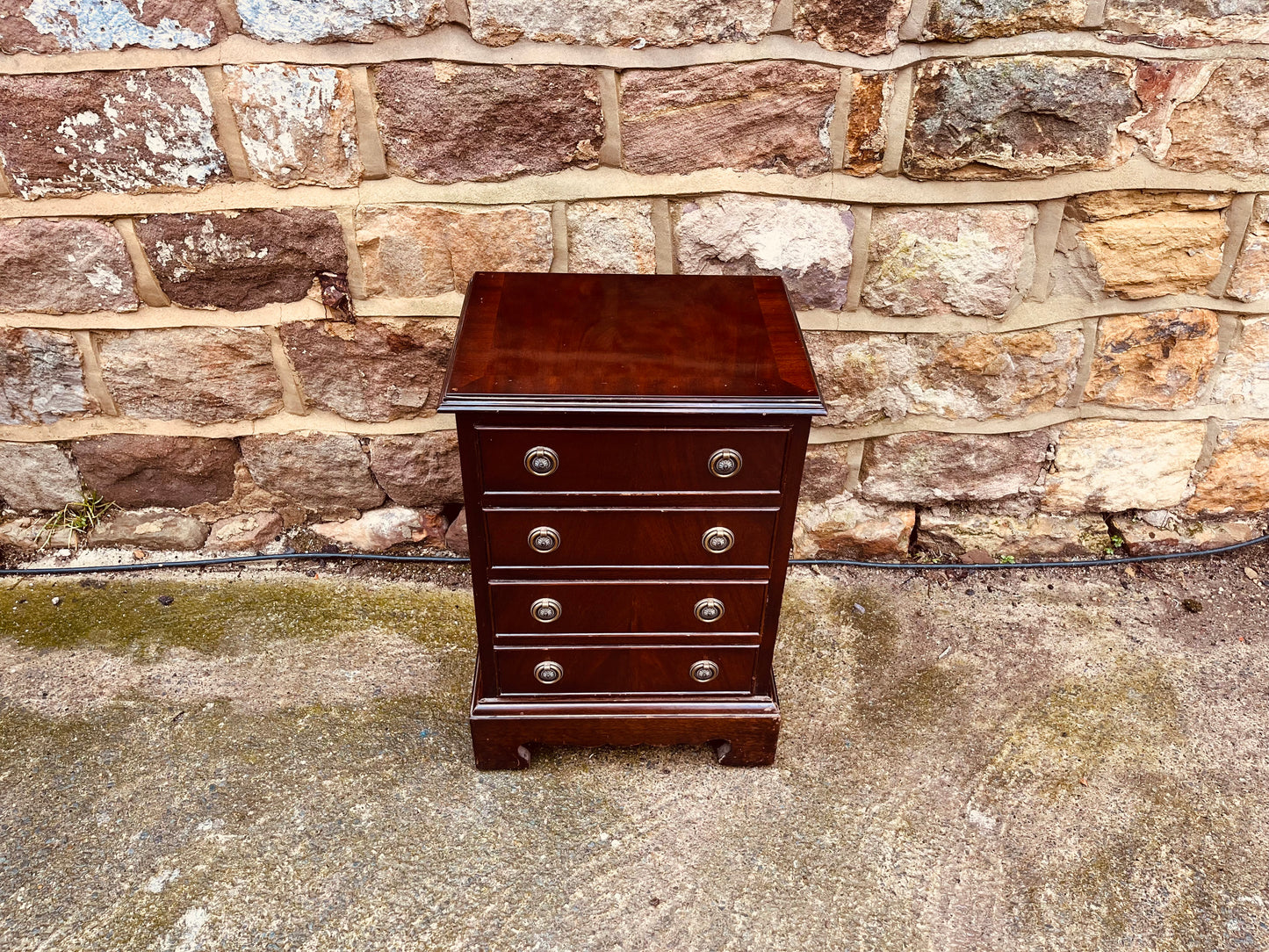 Petite Georgian Revival Mahogany Bedside Chest of Drawers – Vintage Miniature Mahogany Cabinet