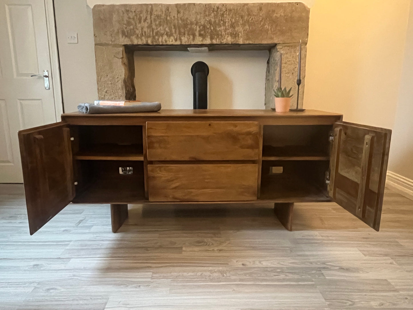 Solid Wood Mid-Century Sideboard / Modern Minimalist Credenza